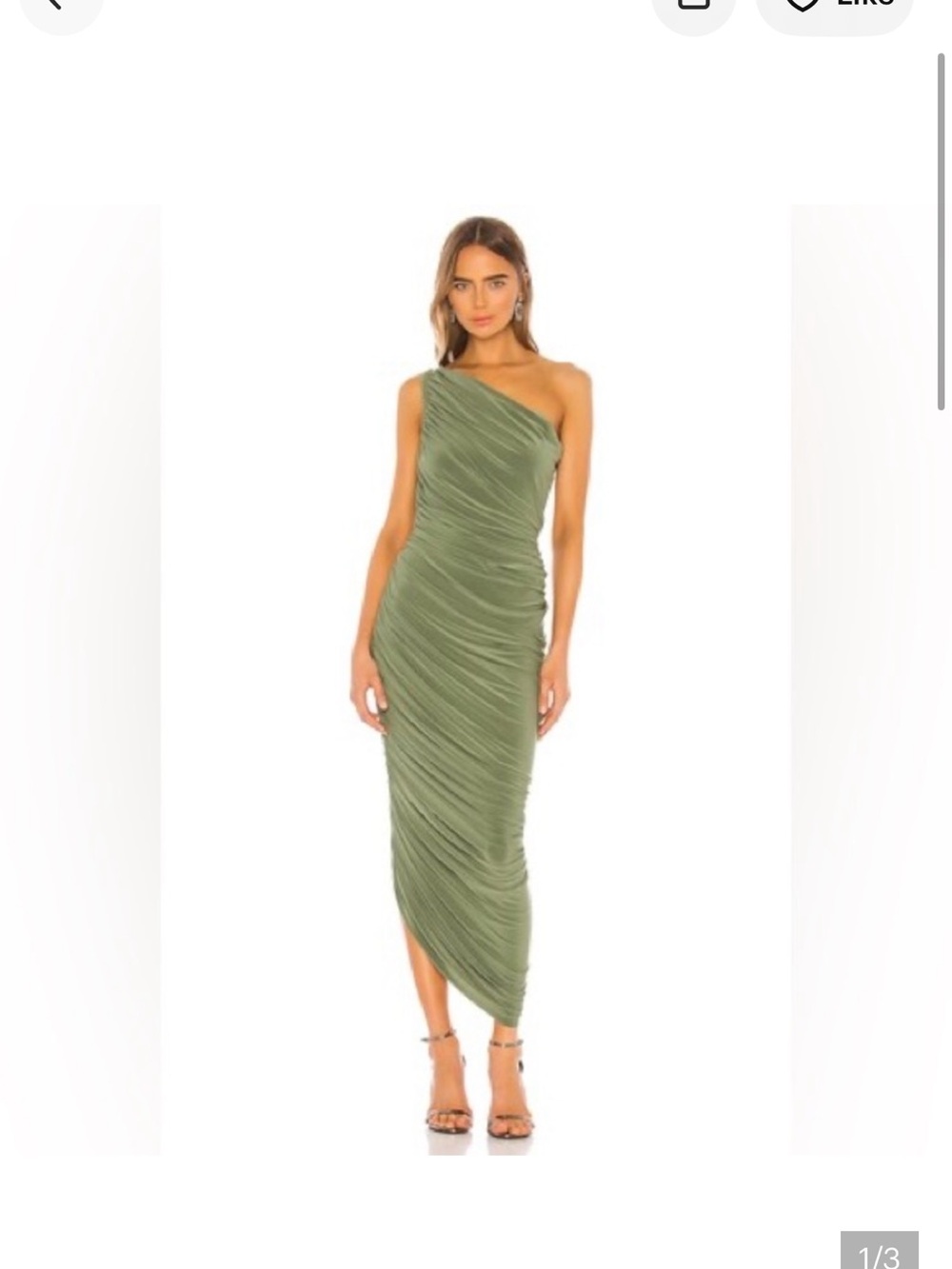 Norma Kamali One-Shoulder Ruched Midi Gown in Celadon green medium